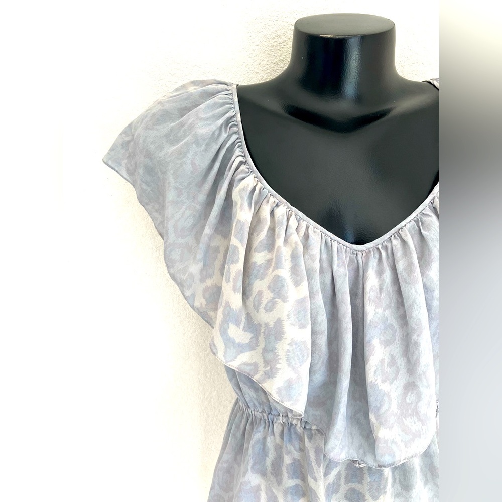 REBECCA TAYLOR snow leopard 100% silk Blouse Top STUNNING!  Classy! SIZE: 6 EUC